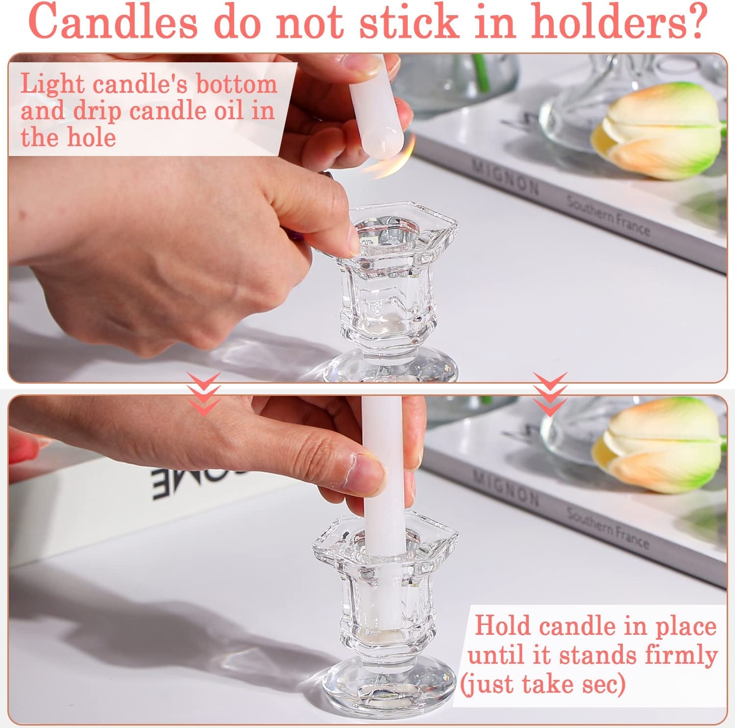 Candlestick Holders Bulk, 12 Pcs Glass Candle Holders Set Clear, Crystal Taper Candle Holders for Wedding, Table Centerpiece, Home Decoration(Exclude Candles)