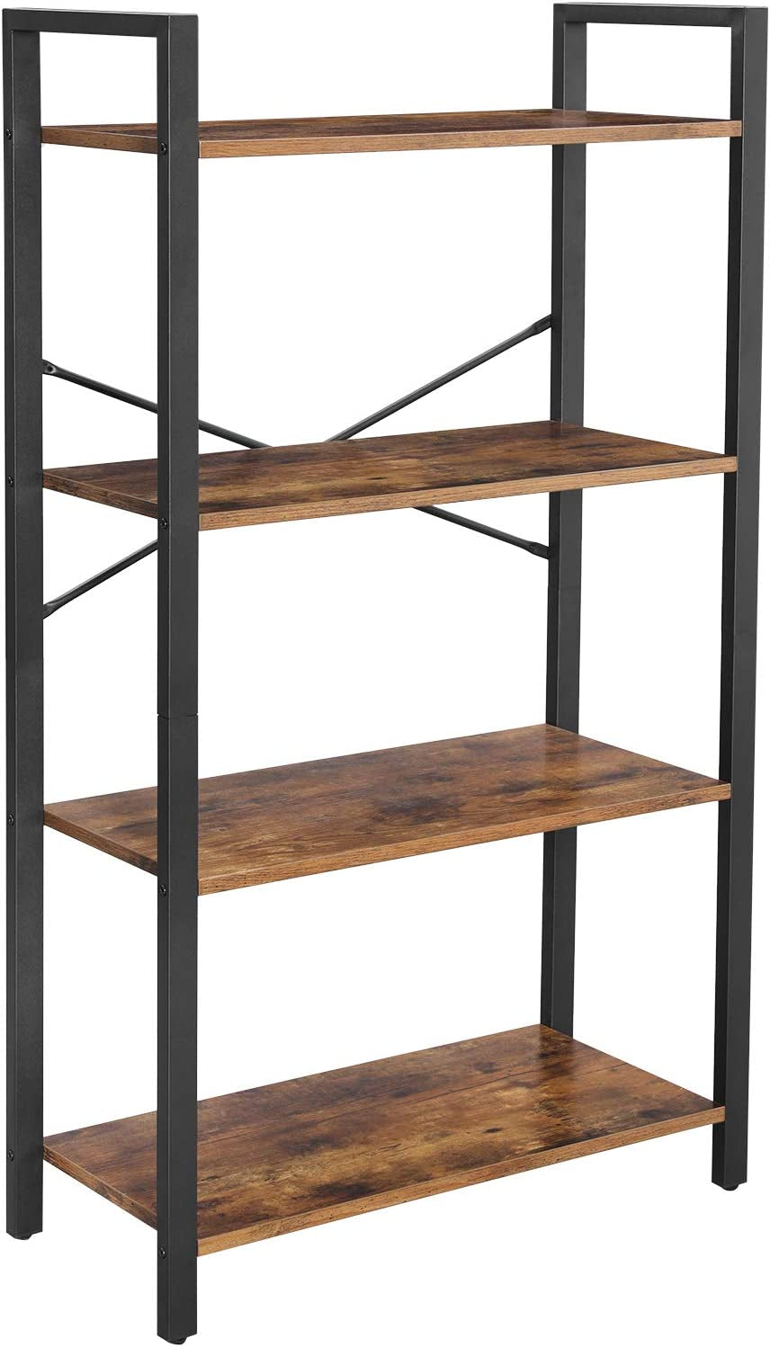 Bookshelf, 4-Tier Shelving Unit, Bookcase, Book Shelf, 11.8 X 25.9 X 47.2 Inches, Rustic Brown + Black
