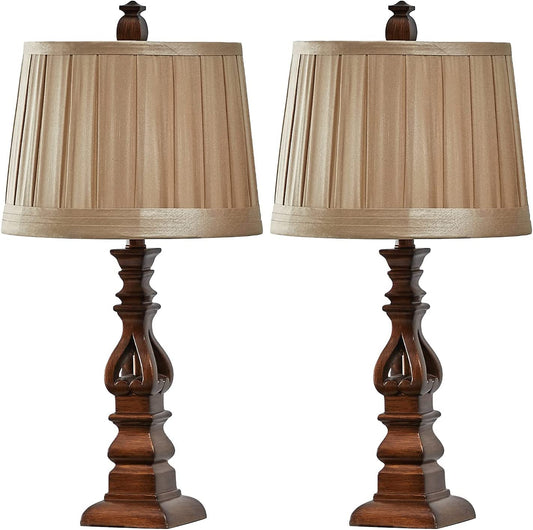 24" Table Lamp Set of 2 for Living Room Bedside Table Desk Lamps for Bedroom Kids Room Office Rustic Table Lamps Resin Brown