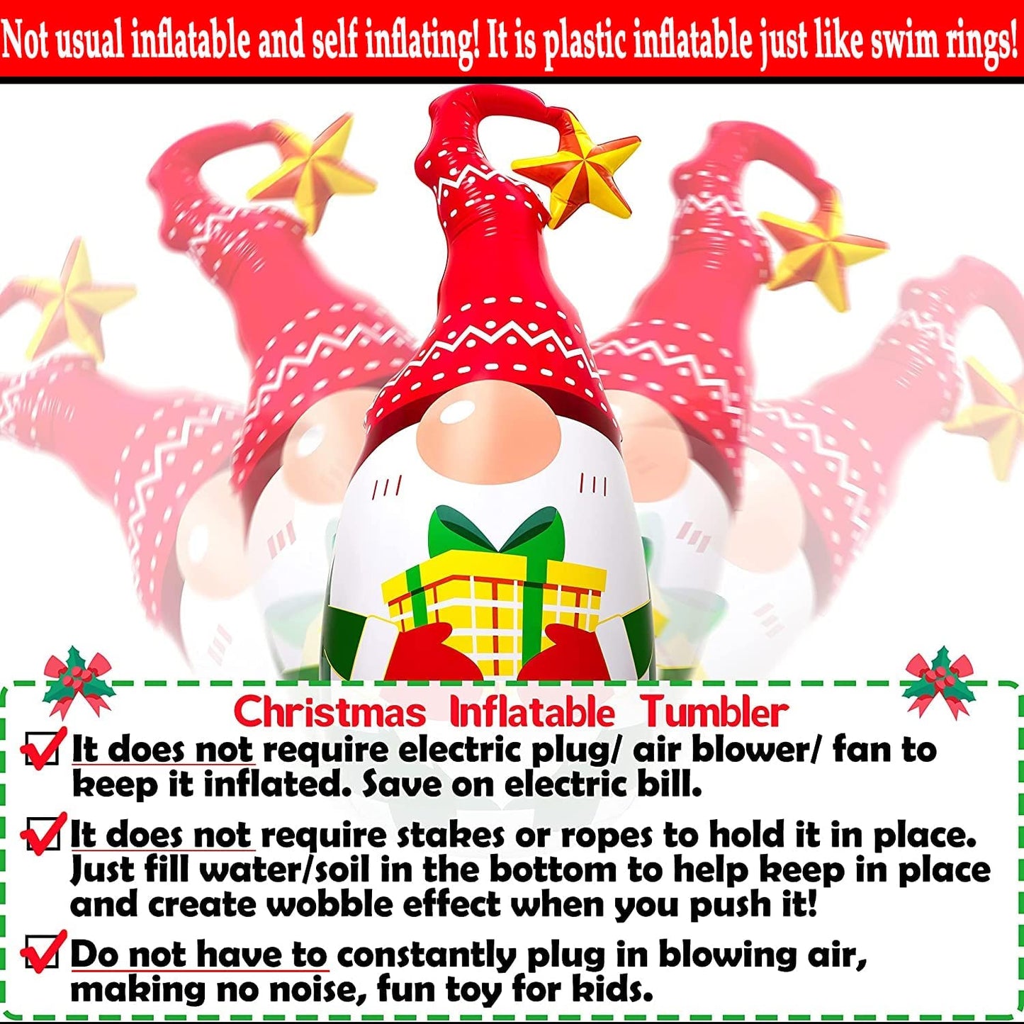 5Ft Lighted Outdoor Christmas Decorations Inflatables - Blow up Gnome Tumbler Xmas/Winter Holiday/Happy New Year 2023 Display Indoor Party Decor Supplies