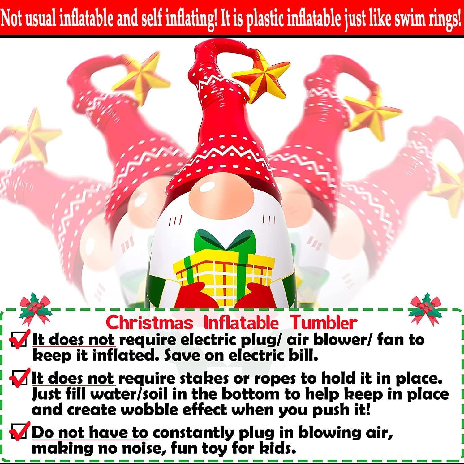 5Ft Lighted Outdoor Christmas Decorations Inflatables - Blow up Gnome Tumbler Xmas/Winter Holiday/Happy New Year 2023 Display Indoor Party Decor Supplies