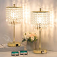 Crystal Table Lamp Set of 2, 3-Way Dimmable Nightstand Lamp with 2 USB Charging Ports, Gold Bedside Lamp for Bedroom, Touch Small Lamp with Elegant Shade for Living Room, B11 LED Bulb Included