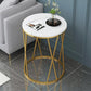 Faux Marble Side Table X-Shape Round End Table Modern Small Accent Home Decor for Living Room Black/White