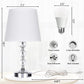 Table Lamp Set of 2, Bedside Touch Control Table Lamps for Bedroom Living Room, 3 Way Dimmable Nightstand Lamp with 2 USB Ports & AC Outlet, 2700K 9W Bulbs Included(Silver).