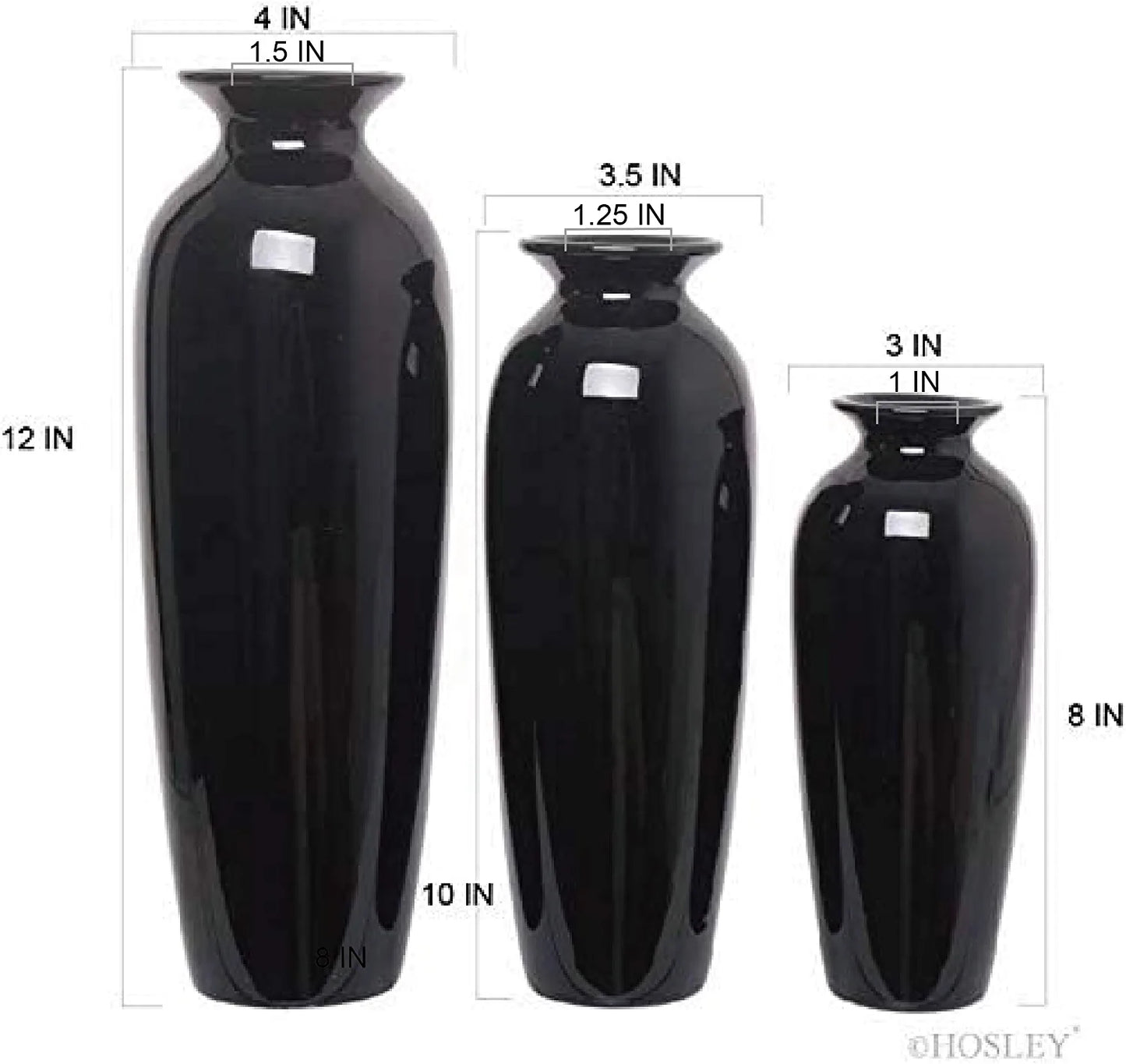 Set of 3 Black Ceramic Vases. Ideal Gift for Wedding or Special Occasions for Use in Home Office Decor Spa Aromatherapy Settings O9