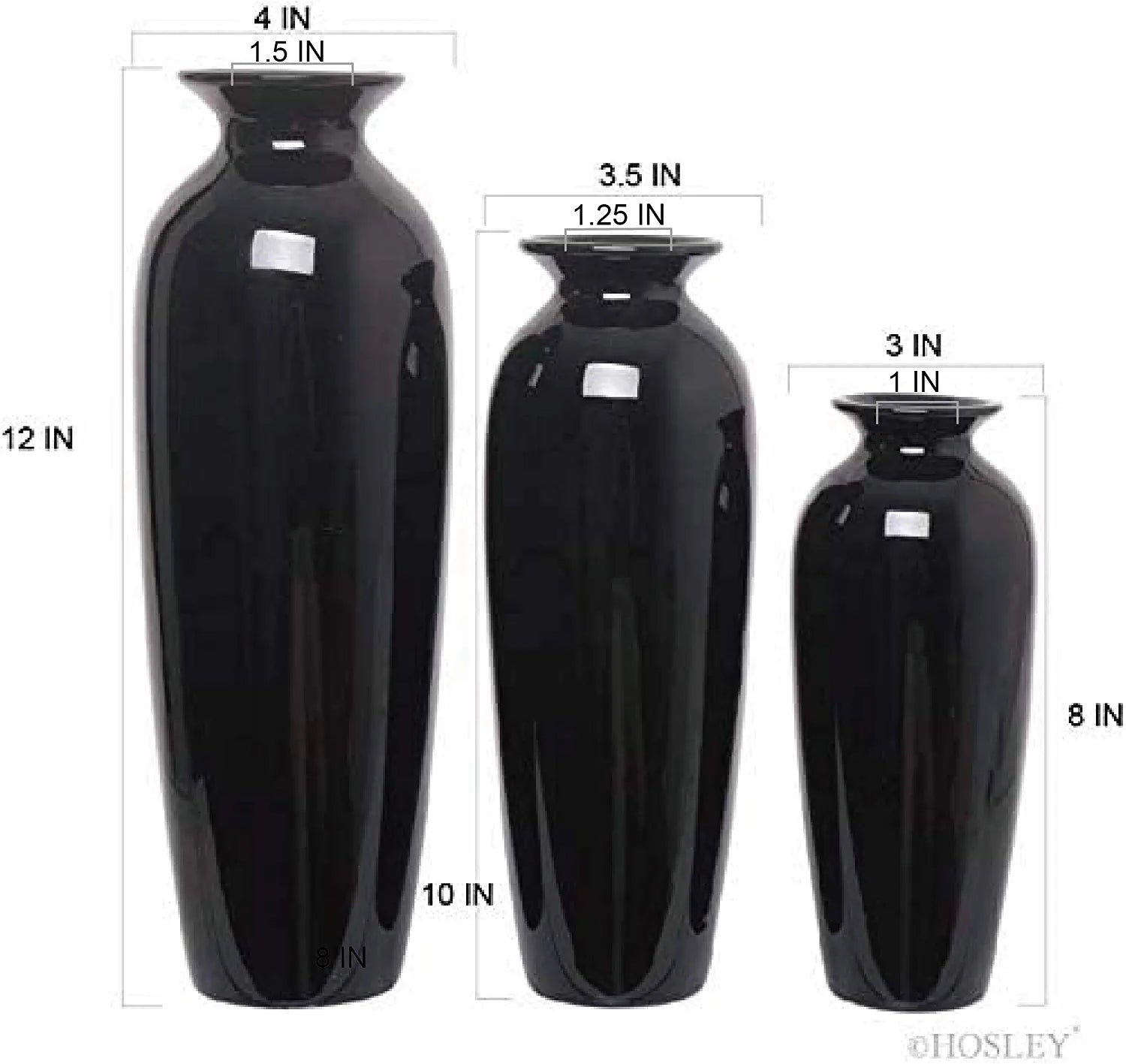 Set of 3 Black Ceramic Vases. Ideal Gift for Wedding or Special Occasions for Use in Home Office Decor Spa Aromatherapy Settings O9