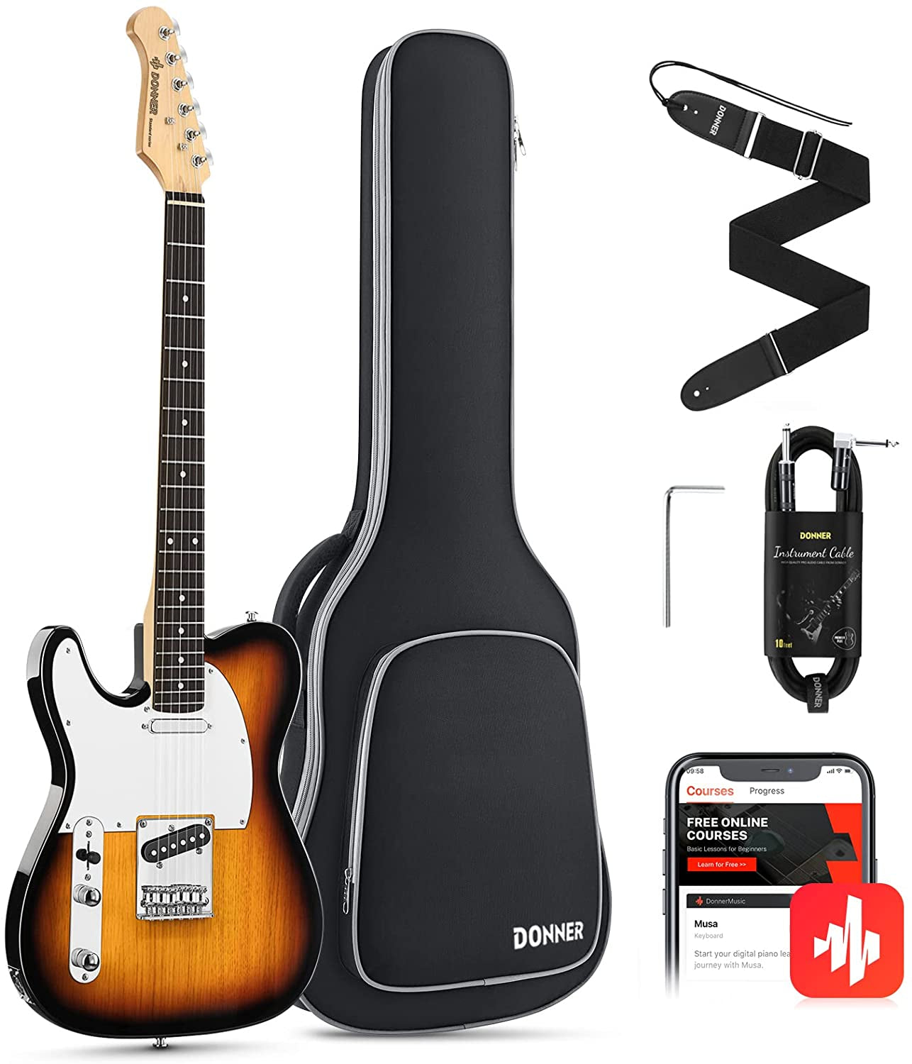 LEFT HANDED Electric Guitar 39 Inch TELE Electric Guitar DTC-100 Solid Body TC Style Electric Guitar Kit with Bag, Strap, Cable for Beginner
