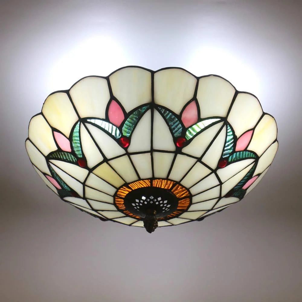 12 Inch Vintage Chandeliers Light Tiffany Style Ceiling Light Fixture Stained Glass Flower Flush Mount Ceiling Lighting Fixtures Lamps