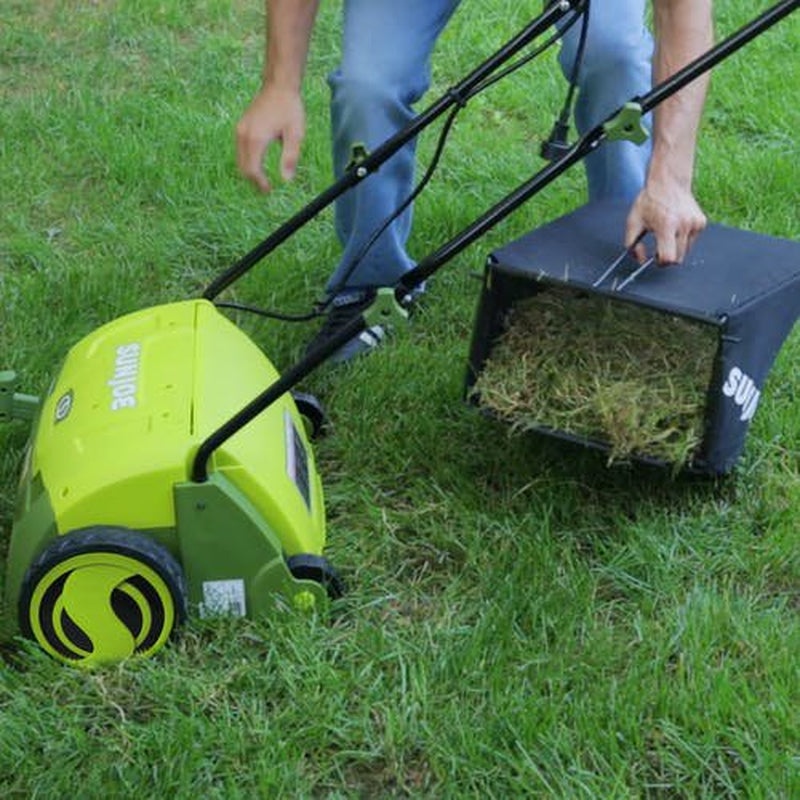 Sun Joe AJ801E Electric Lawn Dethatcher W/ Collection Bag, 13 Inch, 12 Amp, Scarifier