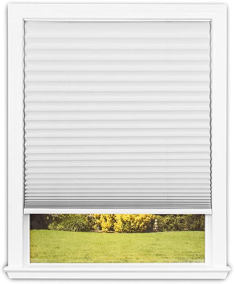 No Tools Easy Lift Trim-At-Home Cordless Pleated Light Blocking Fabric Shade White, 36 in X 64 In, (Fits Windows 19 in - 36 In)