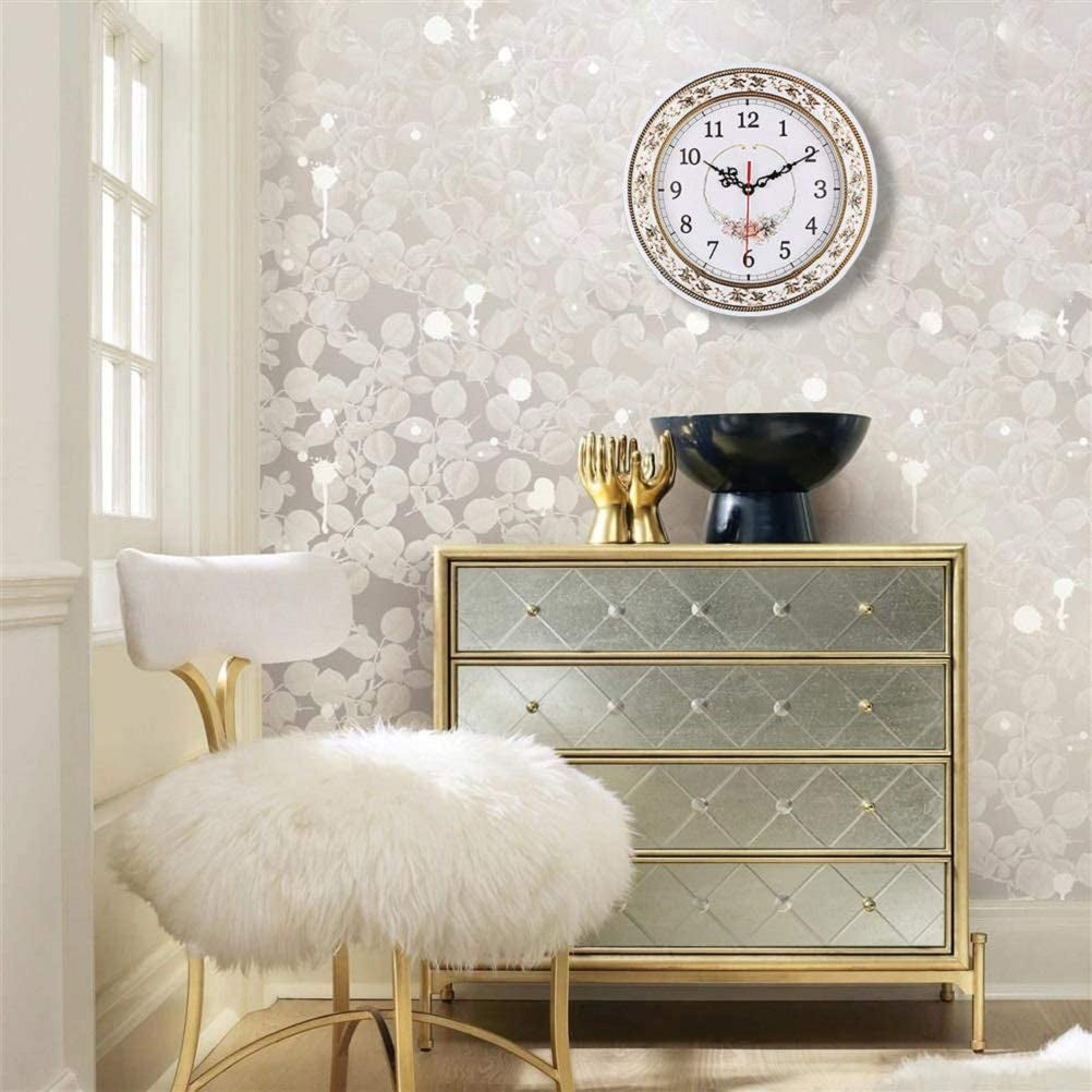 Silent Modern Quartz Flower Design Decorative Wall Clock Non-Ticking Digital 11-Inch Clock (White)