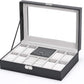 Watch Box, 8 Slots Lockable Leather Watch Case Organizer with Ring Storage for Women Men, Black