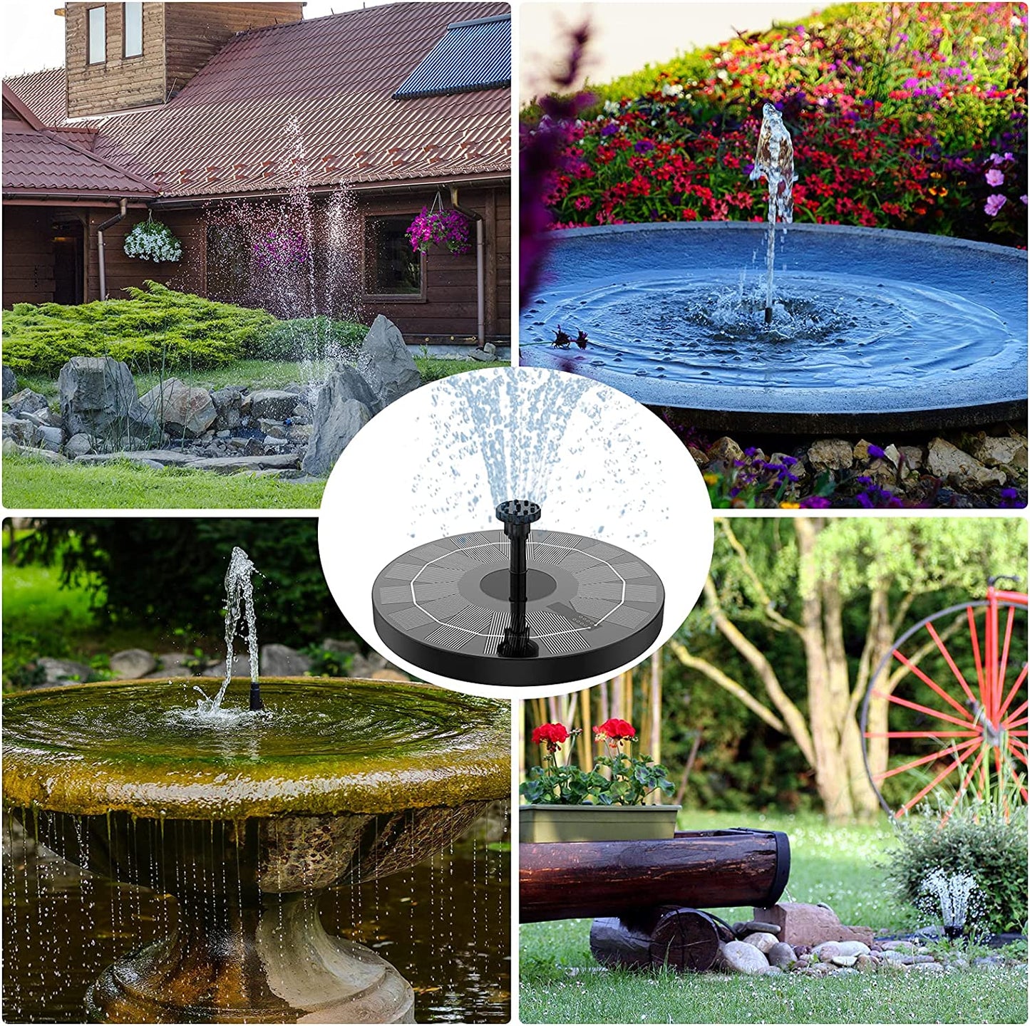 2.5W Solar Bird Bath Fountain Pump, Solar Fountain Pump for Bird Bath with 6 Nozzles, 6.7" Solar Powered Water Fountain Pump for Garden, Ponds, Pool, Fish Tank, Outdoor and Aquarium