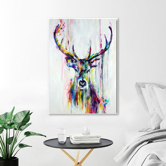 Rainbow Color Deer Animal Oil Painting Canvas Wall Art Living Room Home Décor