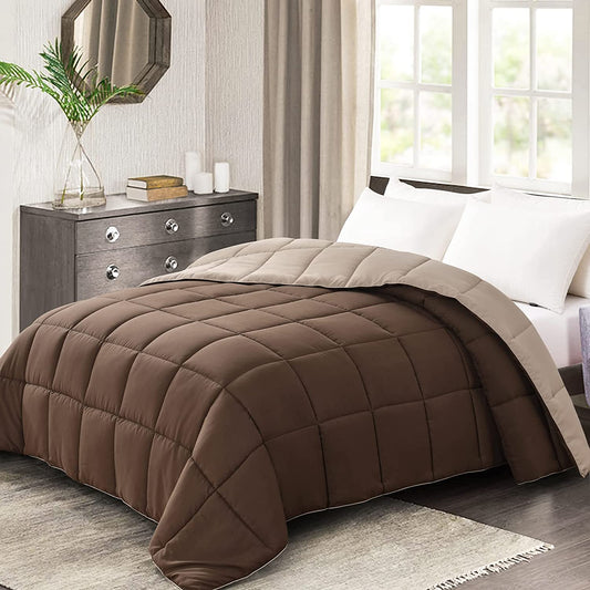 Queen Lightweight Comforter Brown - All Season down Alternative Bed Comforter Summer Duvet Insert Quilted Reversible Comforters Full / Queen Size Chocolate Brown / Beige