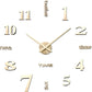 3D DIY Wall Clock Decor Sticker Mirror Frameless Large DIY Wall Clock Kit for Home Living Room Bedroom Office Decoration (Gold)