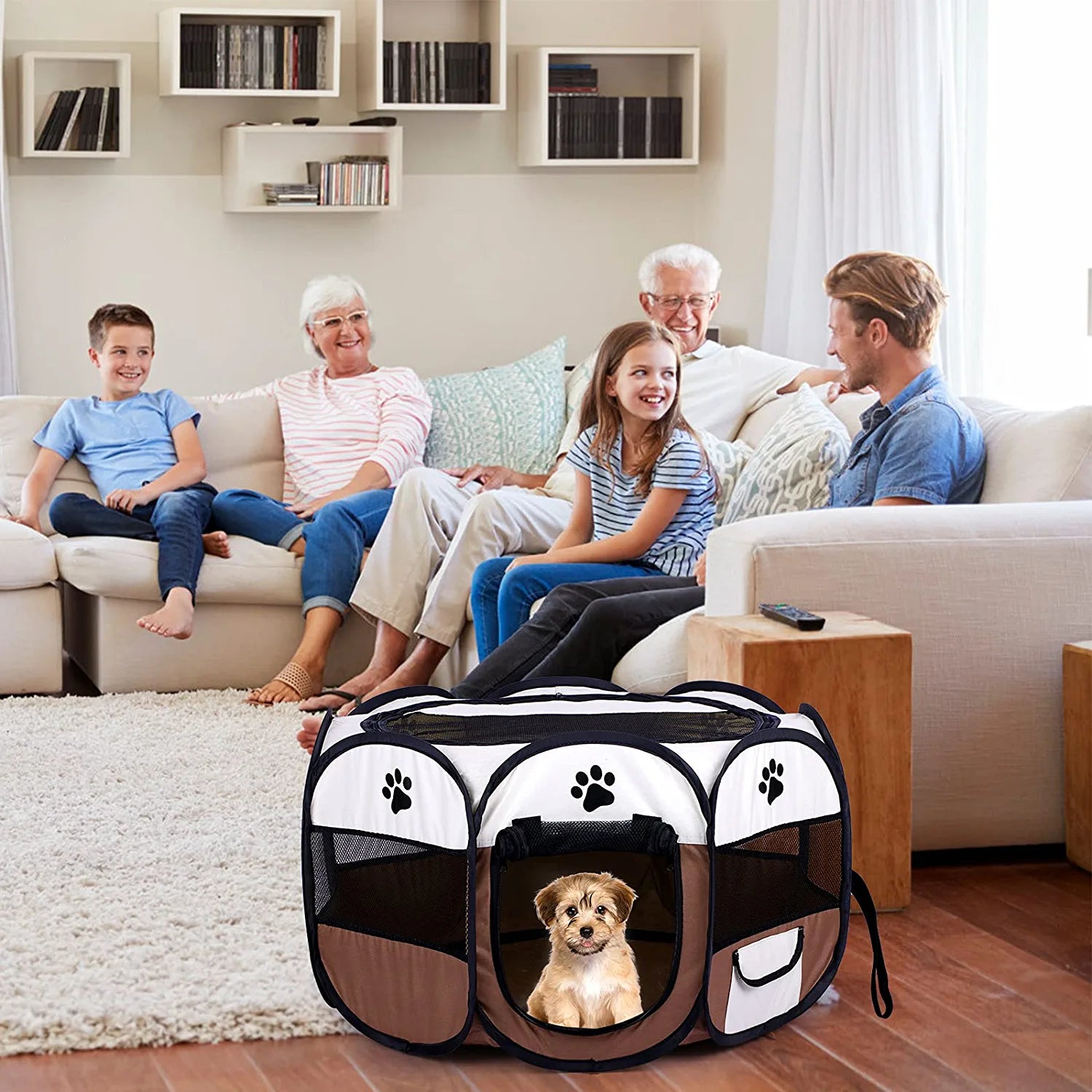 Dog Playpen for Small Dog, Portable Foldable Pet Playpen with Water Resistant, Upgrade Puppy Playpen with Removable Cover and Bottom for Dog/Cat/Rabbit, Indoor/Outdoor