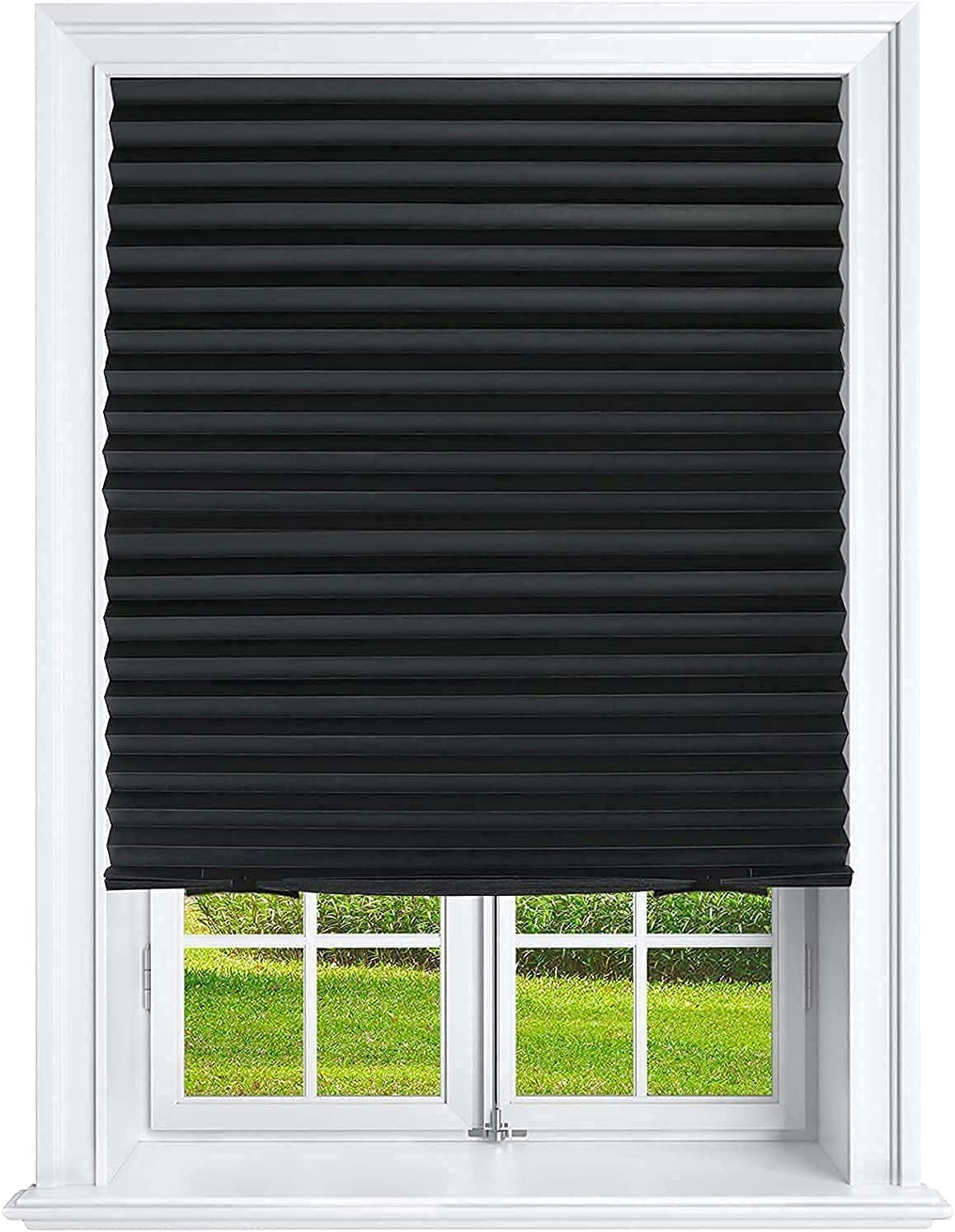 Pleated Window Paper Shades Room Darkening Blinds Black 36" X 69" (Pack of 6 Temporary Shades)