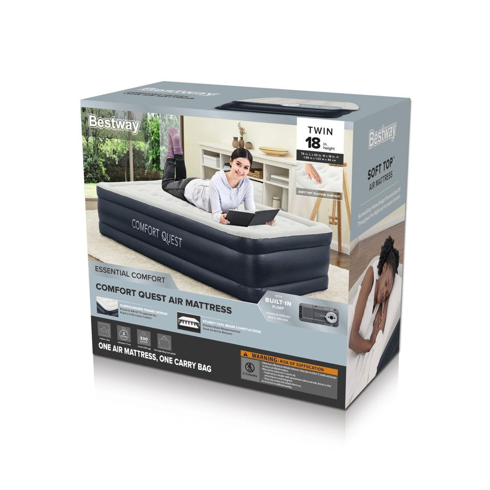 Bestway Comfort Quest 18" Twin Air Mattress with Built-In Pump