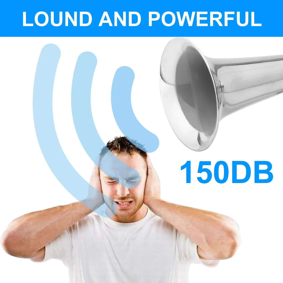Air Horn for Truck Boats Car, 150DB Super Loud Train Horns Kit with 120 PSI Air Compressor (Silver, Dual)