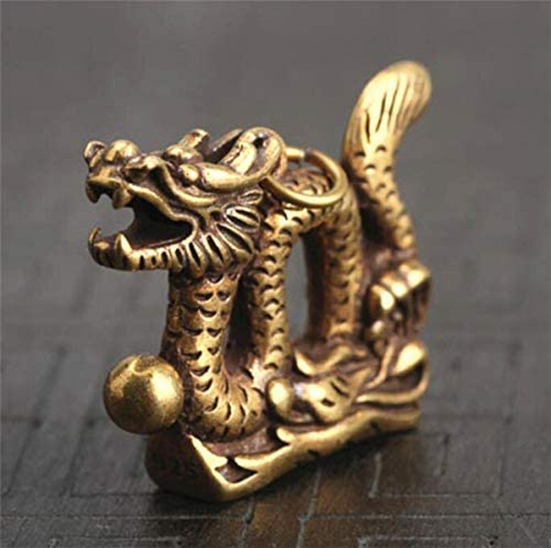 1.5Inch Fengshui Good Luck Chinese Antiques Collectible Pure Bronze Brass God Folk Exorcise Evil Chinese Zodiac Dragon Amulet Pendant Figurine Wealth Lucky Figurine Gift & Home Decor