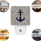 LED Plug-In Night Light Auto Dusk to Dawn Sensor Decor Nautical Navy Blue Anchor Lamp for Bedroom,Bathroom,Kitchen,Hallway,Stairs,Hallway Retro Wooden Texture