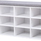 Shoe Storage Bench with Cushion, Cubby Shoe Rack with 12 Cubbies, Adjustable Shelves, Multifunctional Shoe Organizer Bench for Entryway, Mudroom, Hallway, Closet and Garage, White