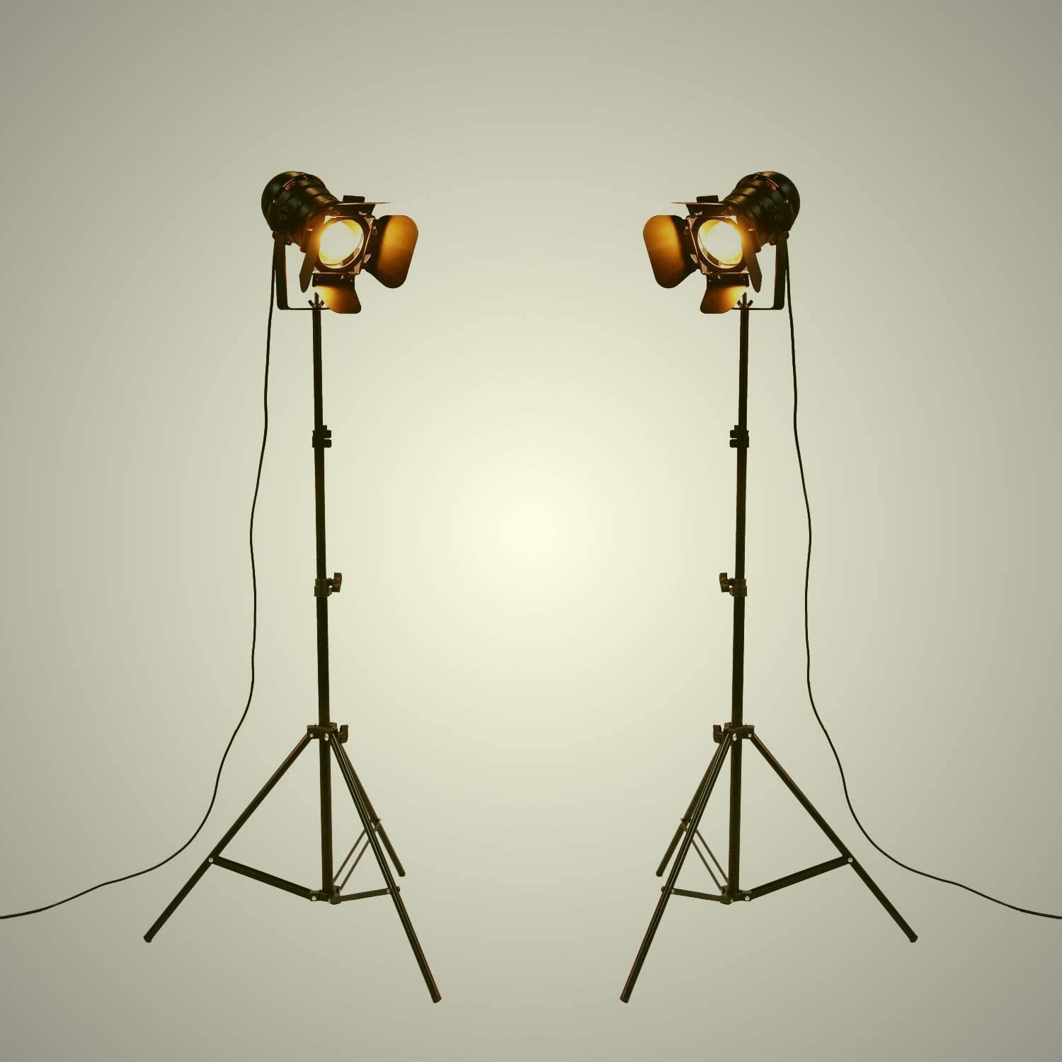 Vintage Industrial Black Retro Tripod Adjustable Floor Lamp Parking Light, 5 Meter Cable with Foot Switch Parking Light Tripod Gooseneck for Living Room Bedroom Office Bar Lighting (Pack of 2)
