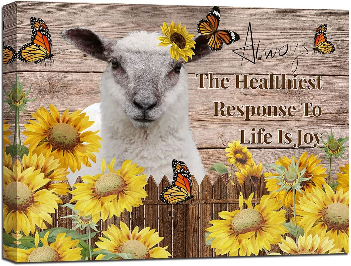 Sunflowers Wall Art for Living Room Llama Wall Decor Yellow Brown Picture Canvas Prints Framed Animal Painting Artwork 12''W×16''H