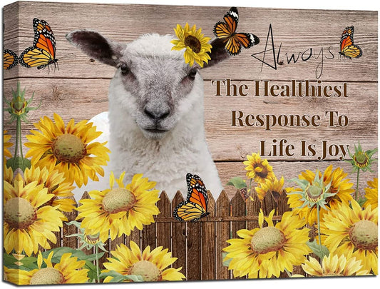Sunflowers Wall Art for Living Room Llama Wall Decor Yellow Brown Picture Canvas Prints Framed Animal Painting Artwork 12''W×16''H