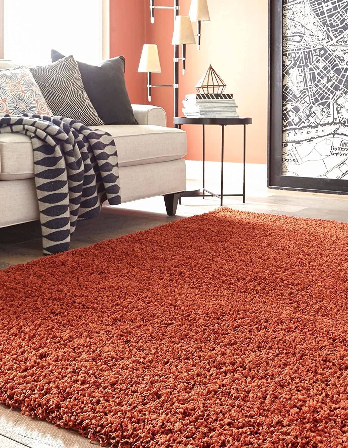 - Über Cozy Solid Shag Collection Rug – 5' X 8' Terracotta Shag Rug Perfect for Bedrooms, Dining Rooms, Living Rooms, 5 X 8 Feet