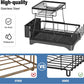2 Tier Dish Drying Rack for Kitchen Counter, Black Metal Dish Drainers Rack with Drainboard, Large Dish Dryer with Detachable Cup Rack and Utensil Holder
