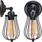 Wall Sconces Set of Two, Adjustable Industrial Balck Wall Sconces Lighting, Vintage Wire Cage Wall Mount Light Fixtures for Bedroom Garage Porch Dresser