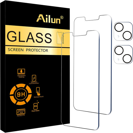 Ailun 2 Pack Screen Protector for Iphone 13 [6.1 Inch Display]With 2 Pack Tempered Glass Camera Lens Protector,[9H Hardness]-Hd