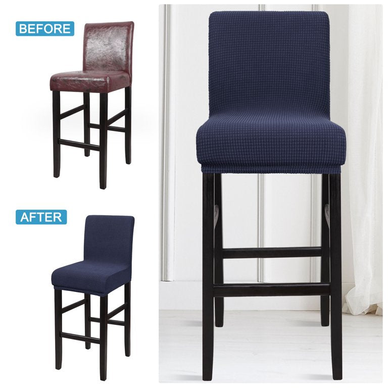 PiccoCasa 4Pcs Stretch Spandex Bar Stool Covers for Short Back Chair Navy