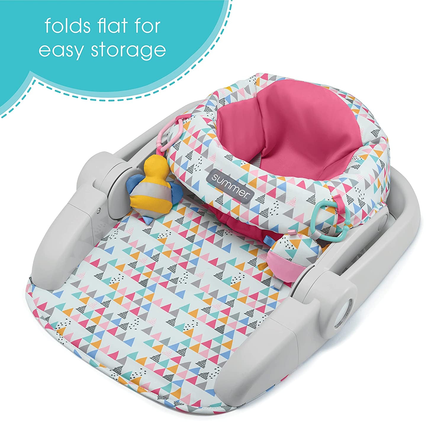 Summer® Learn-To-Sit™ 2-Position Floor Seat (Funfetti Pink) – Sit Baby up in This Adjustable Baby Activity Seat Appropriate for Ages 4-12 Months – Includes Toys
