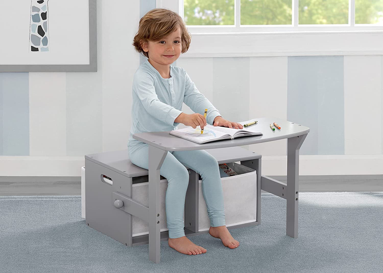 Mysize Kids Convertible Activity Bench - Greenguard Gold Certified, Grey