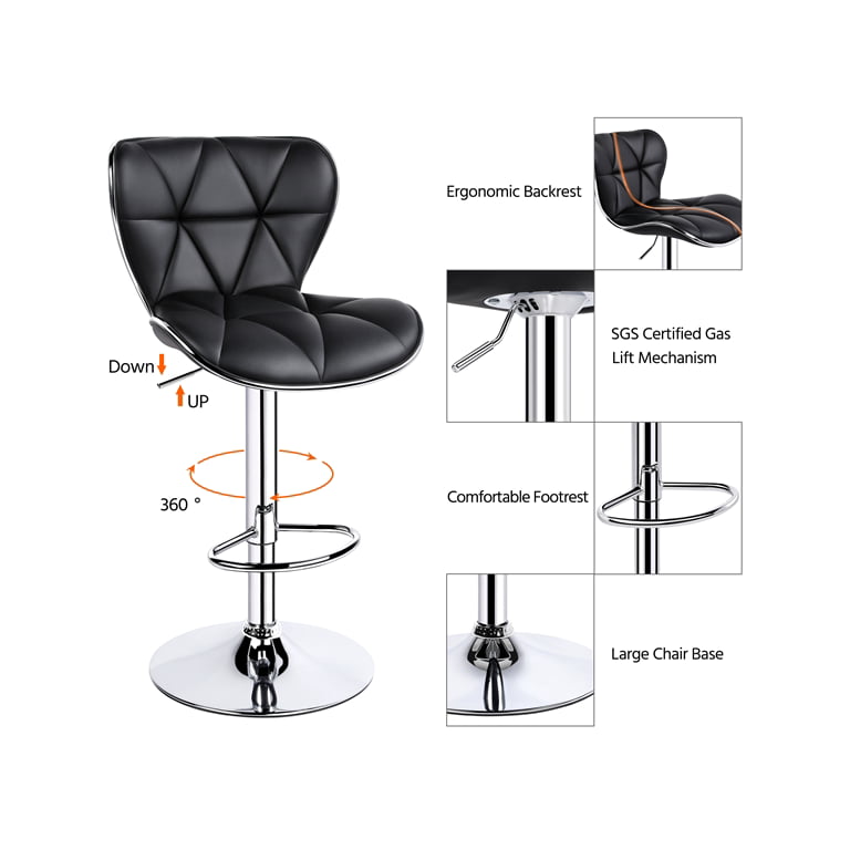 Alden Design Adjustable Midback Faux Leather Bar Stool, Set of 2, Black