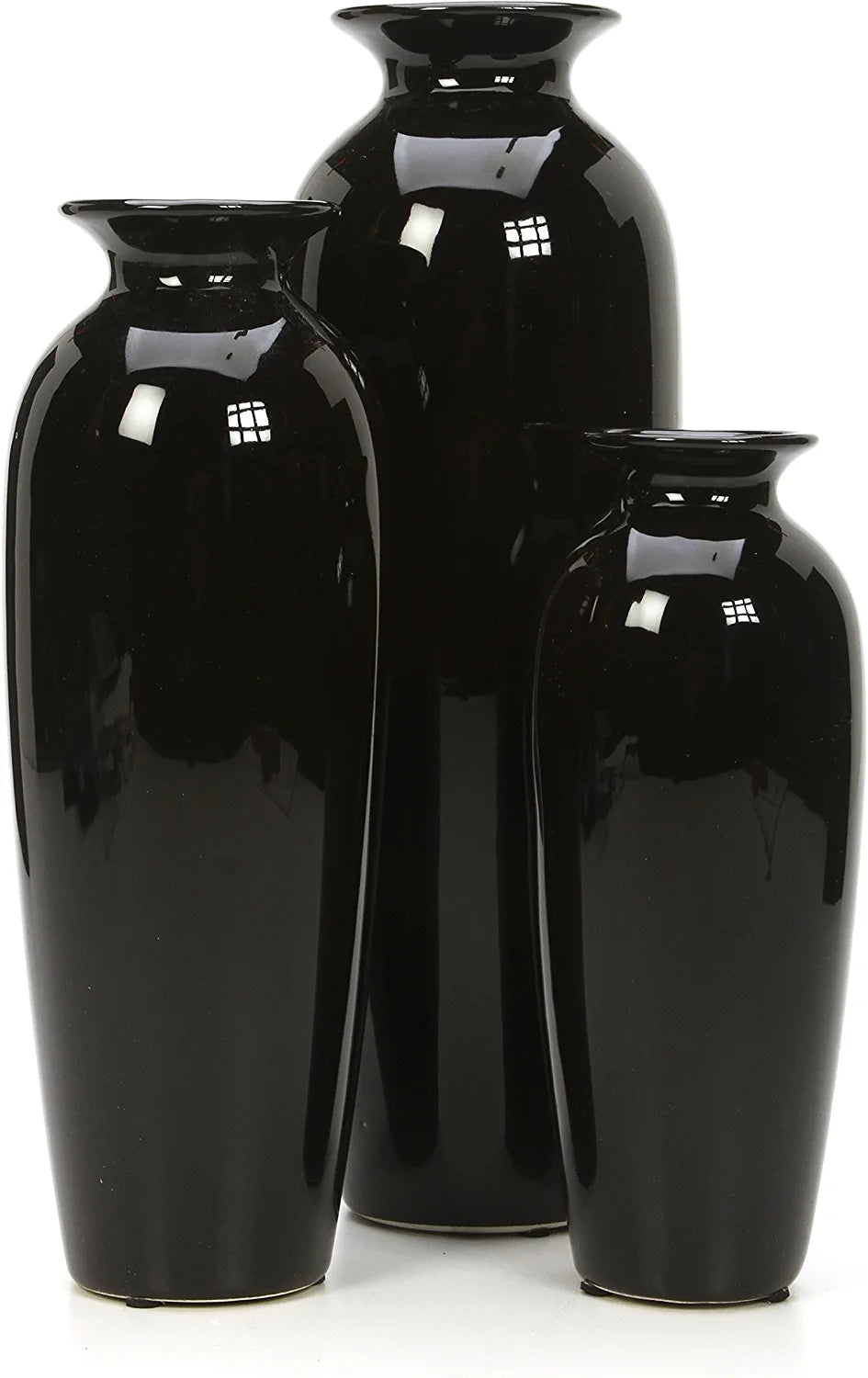Set of 3 Black Ceramic Vases. Ideal Gift for Wedding or Special Occasions for Use in Home Office Decor Spa Aromatherapy Settings O9