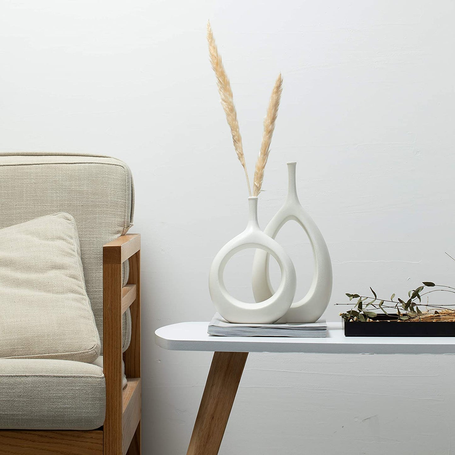 Ceramic Vase 2 Pack, White Modern Bud Vase, Ceramic Modern Vase Decor, Sculpture Decor, Fire Place Decoration, Mid Century Modern, Dia