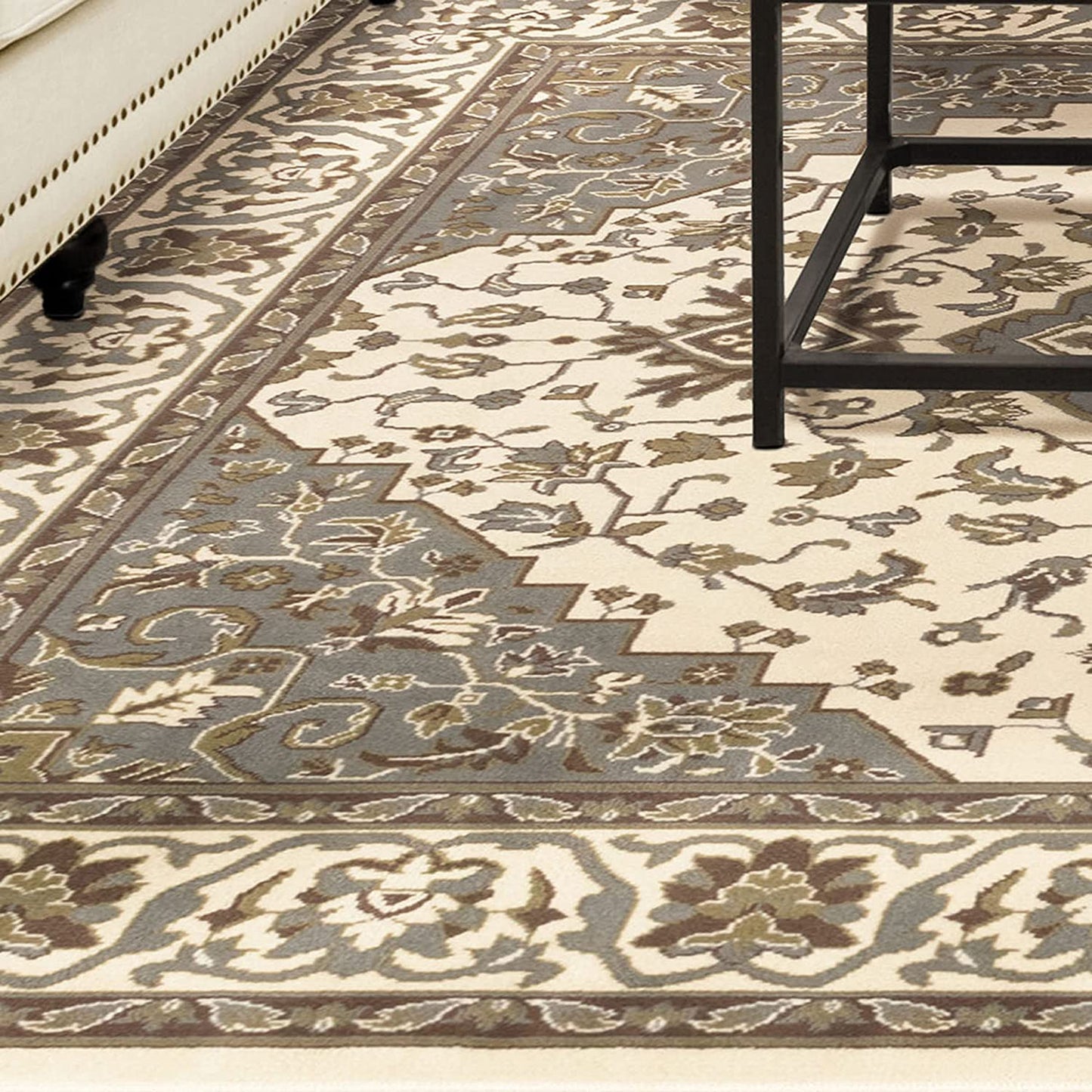 SUPERIOR Glendale Traditional Floral Medallion Polypropylene Indoor Area Rug with Jute Backing, 4' X 6', Green