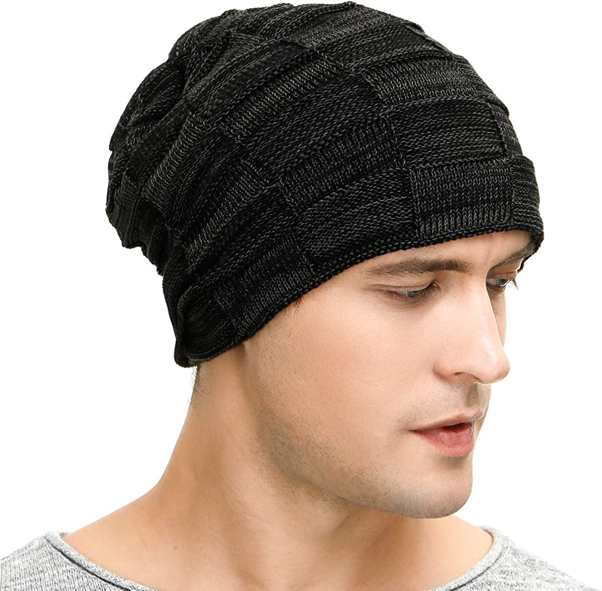 Slouchy Beanie for Men Winter Hats for Guys Cool Beanies Mens Lined Knit Warm Thick Skully Stocking Binie Hat