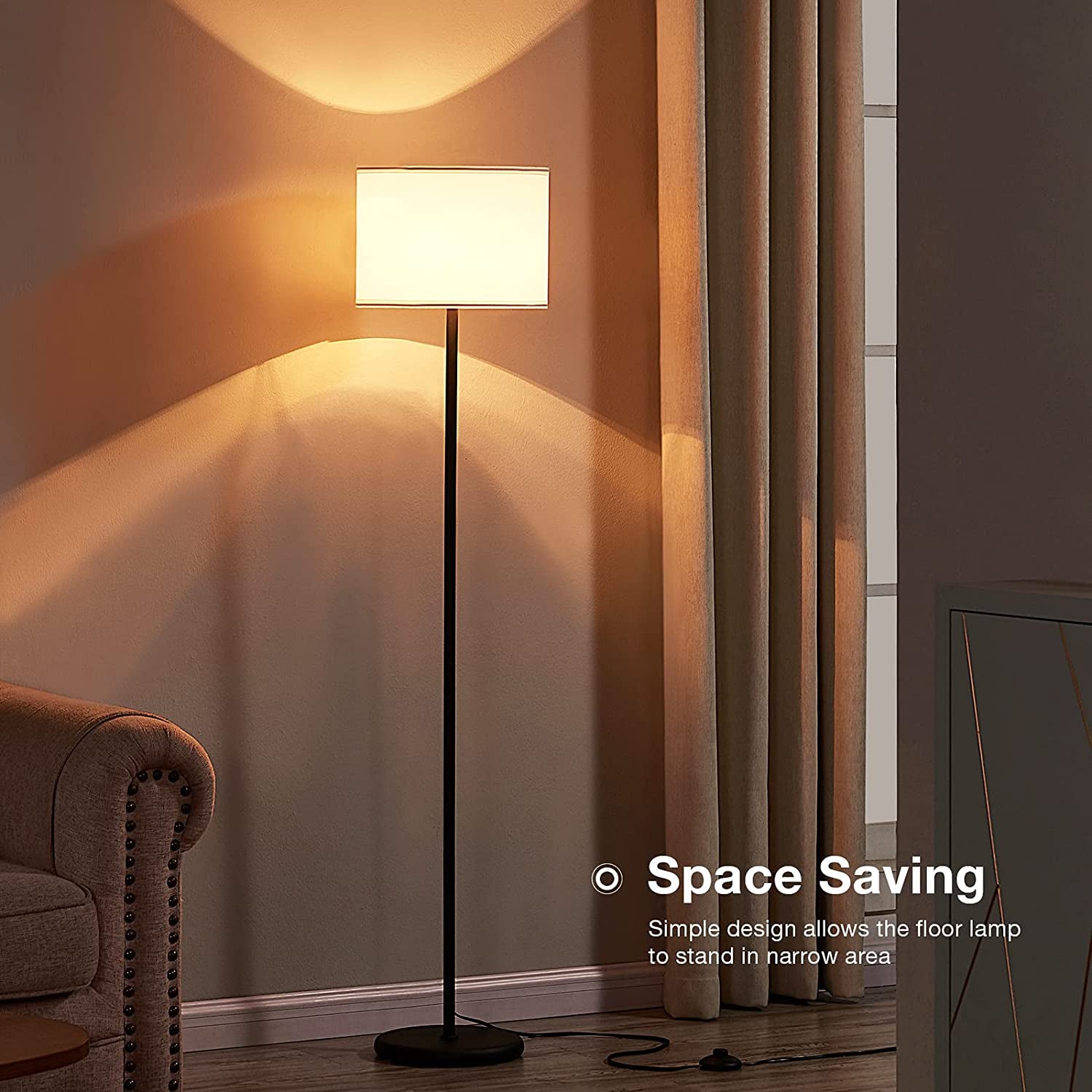 LED Floor Lamp Simple Design, Modern Floor Lamp with Shade, Tall Lamps for Living Room Bedroom Office Dining Room Kitchen, Black Pole Lamp with Foot Switch(Without Bulb)