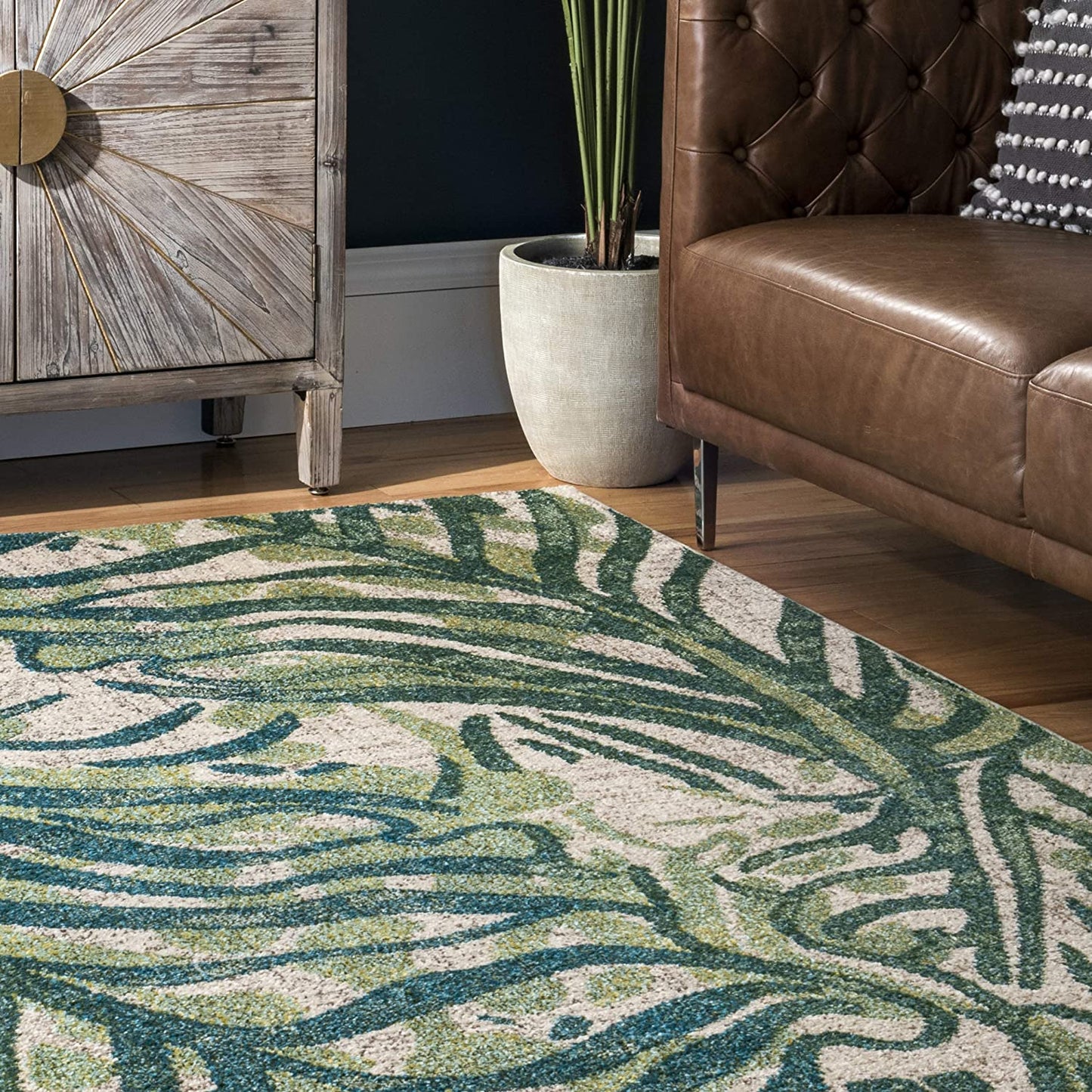 Cali Abstract Leaves Area Rug, 3' X 5', Green