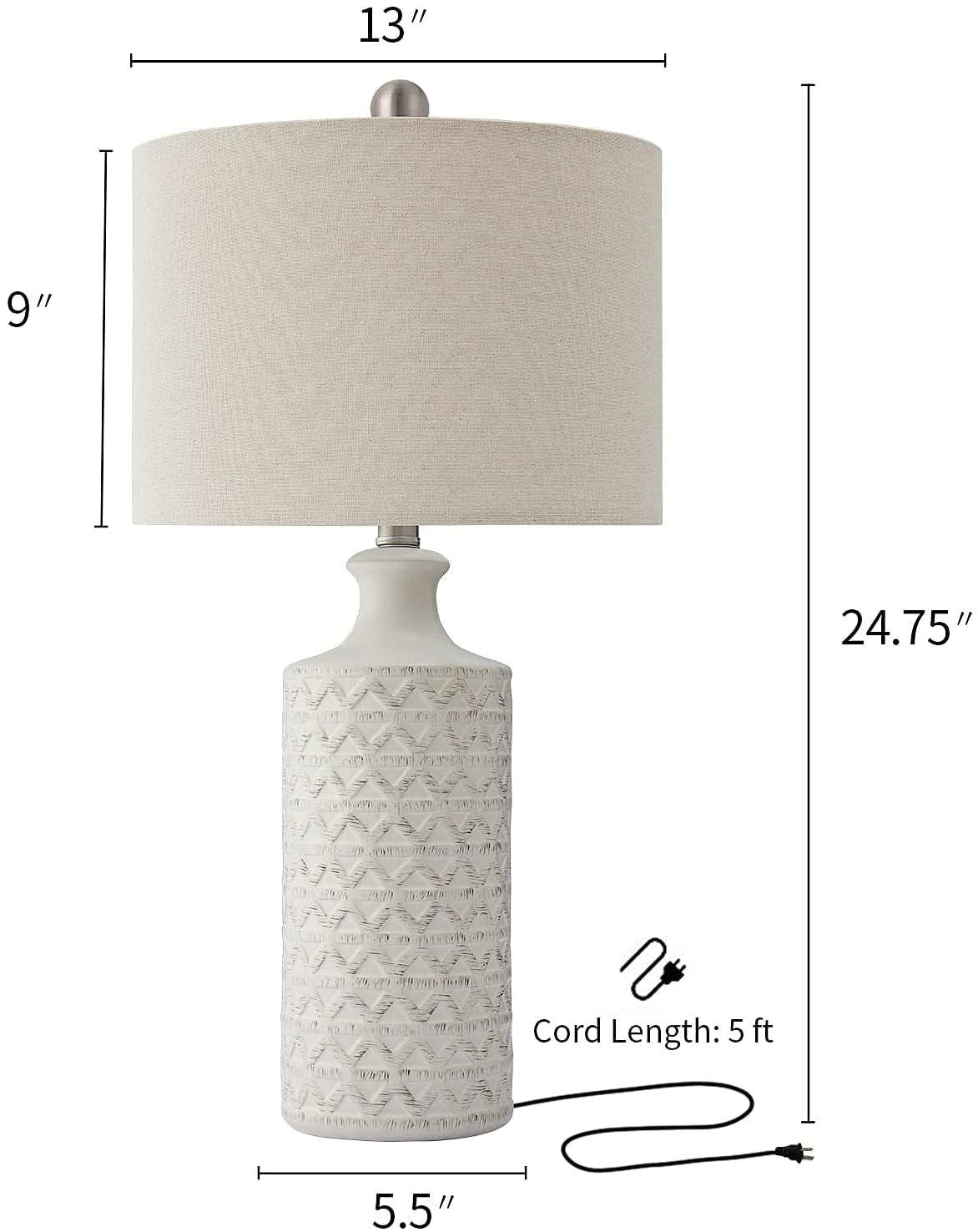 Pokat 24.75’’ Modern Contemporary Ceramic Table Lamp Set of 2 for Living Room White Desk Decor Lamps for Bedroom Study Room Office Farmhouse Bedside Nightstand Lamp End Table Lamps