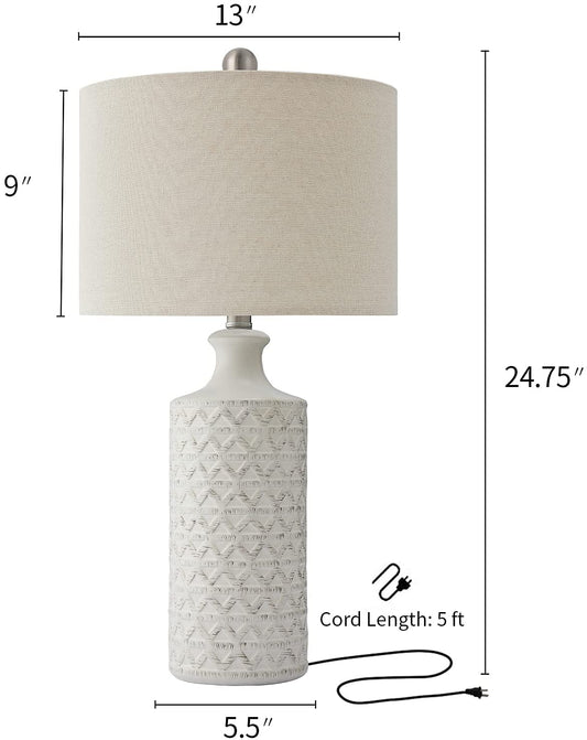 Pokat 24.75’’ Modern Contemporary Ceramic Table Lamp Set of 2 for Living Room White Desk Decor Lamps for Bedroom Study Room Office Farmhouse Bedside Nightstand Lamp End Table Lamps