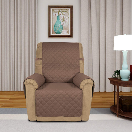Reversible Quilted Recliner Sofa Cover, Water Resistant Slipcover Furniture Protector, Washable Couch Cover with Elastic Straps for Kids, Dogs, Pets (Recliner, Brown/Beige)