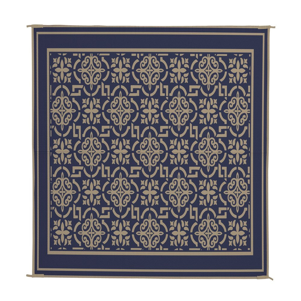 Patio Mats 9X12 Reversible RV Outdoor Patio Mat, Camping Mat, Interlocked Squares, Blue