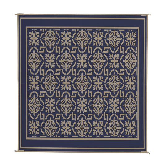 Patio Mats 9X12 Reversible RV Outdoor Patio Mat, Camping Mat, Interlocked Squares, Blue