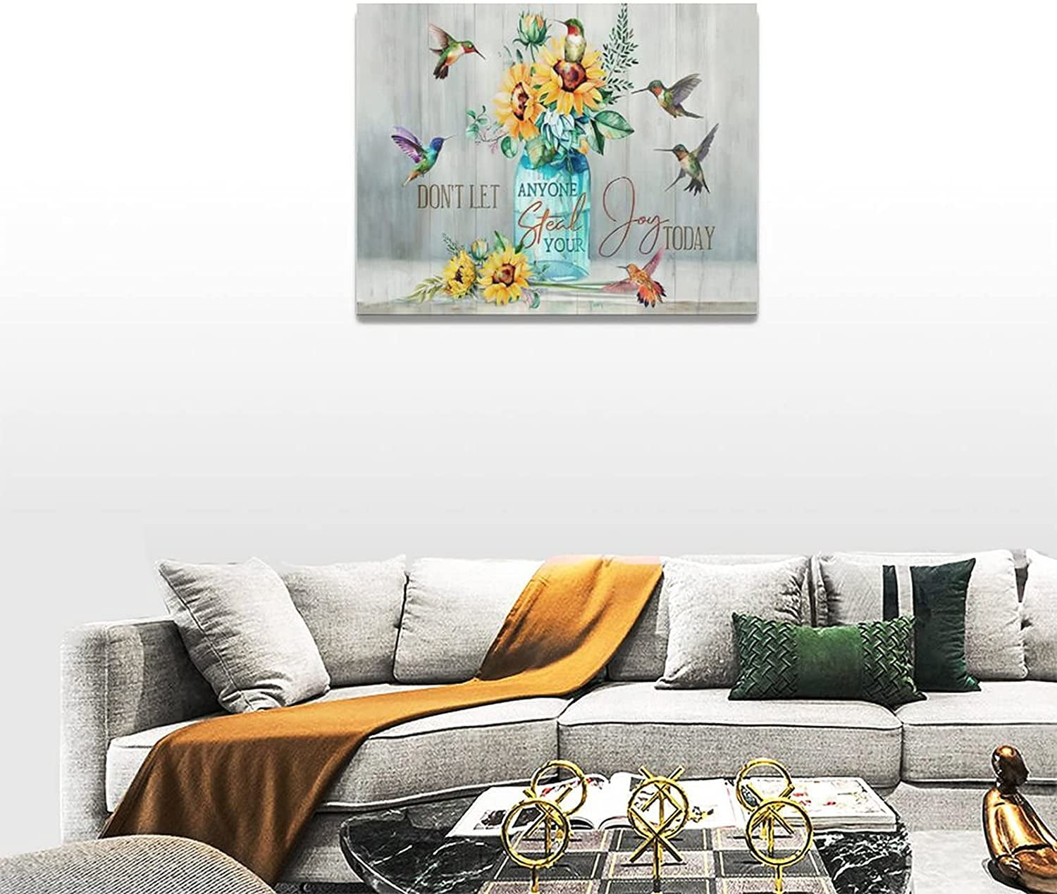 Abstract Hummingbird Sunflower Wall Art Canvas Inspirational Quotes Poster Farmhouse Flowers Artwork Modern Home Decorations Framed and Stretched Ready to Hang for Living Room Bedroom Office12X16Inch